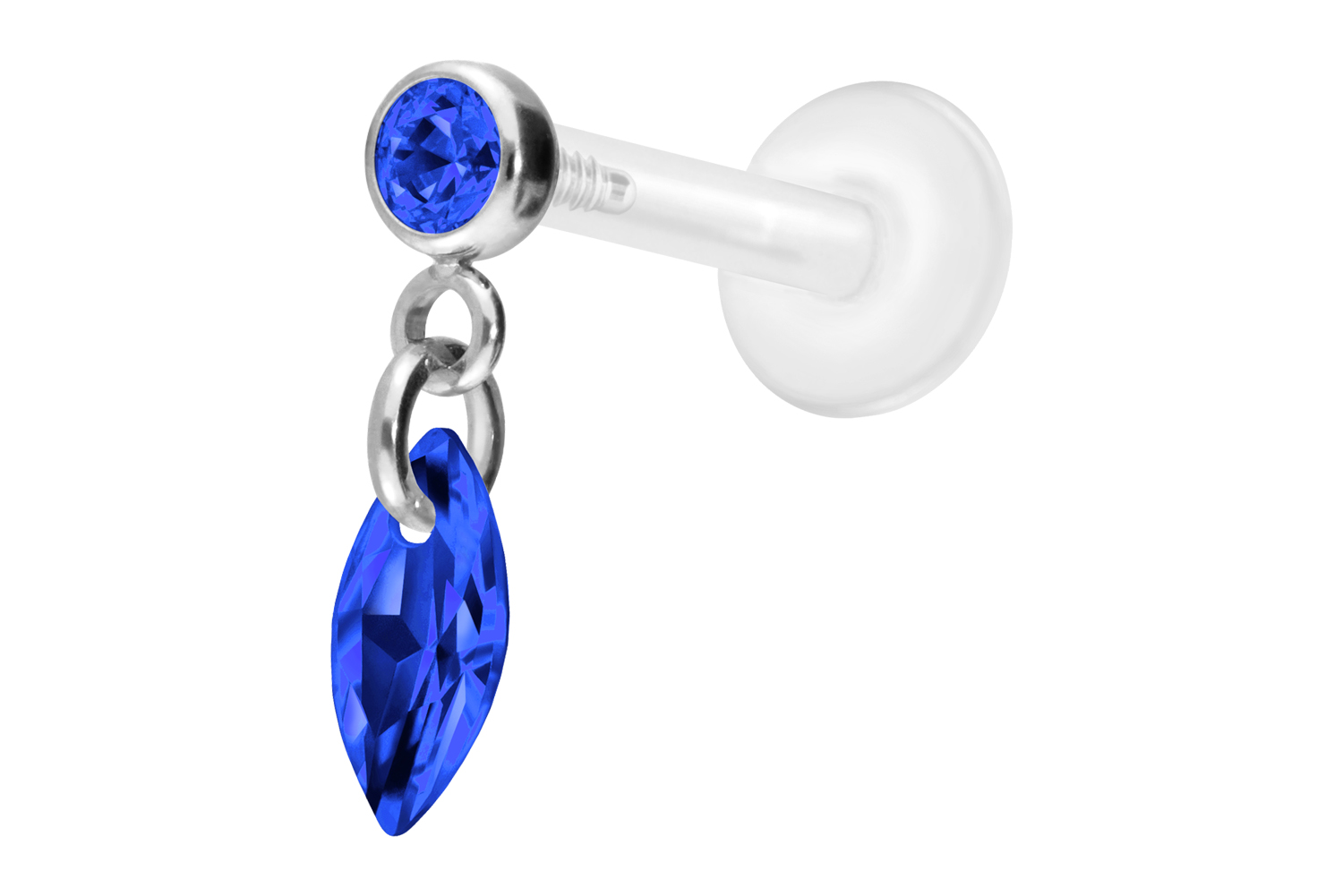 PTFE Labret Piercing mit Innengewinde + Titan-Aufsatz KRISTALLOVAL
